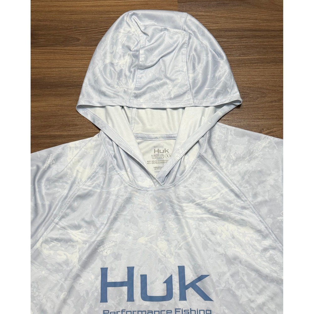 Huk Mossy Oak Pursuit Performance Fishing Hoodie Hydro Camo Blue/Grey Sz 2XL - Picture 2 of 9